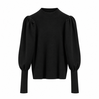 Evelyn Women's High Neck Knit Sweater with Puff Sleeves