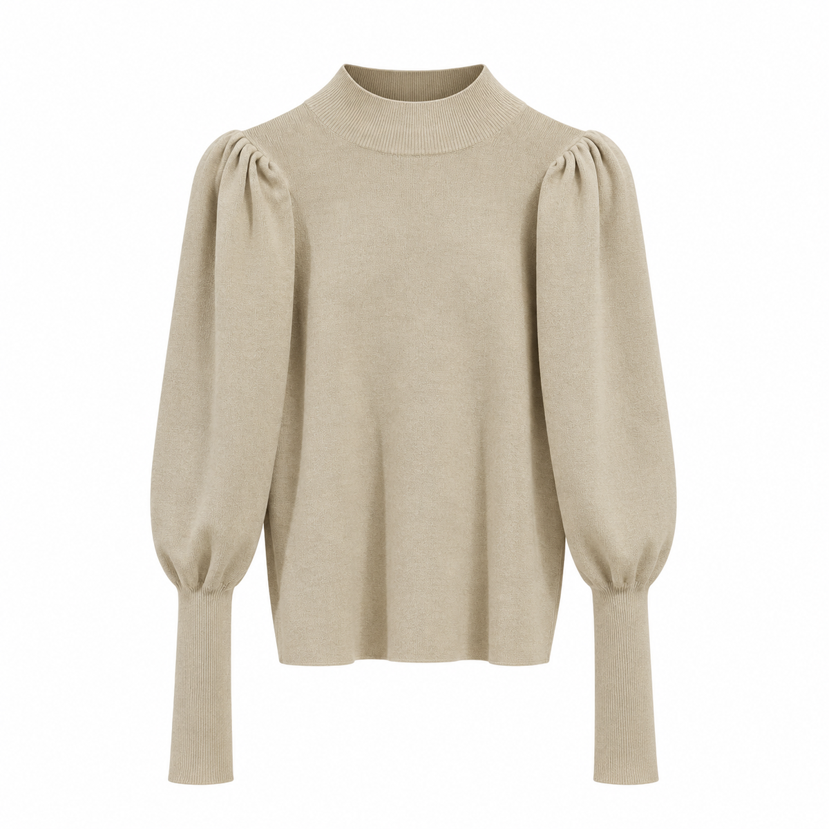Evelyn Women's High Neck Knit Sweater with Puff Sleeves