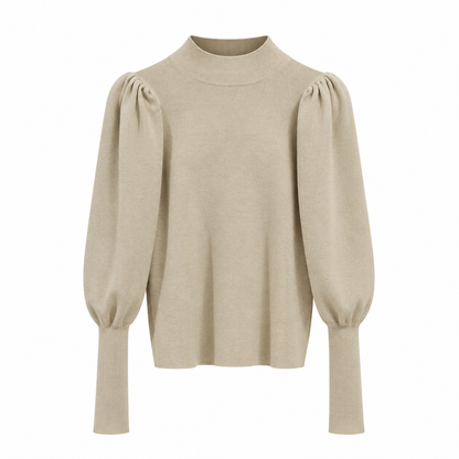 Evelyn Women's High Neck Knit Sweater with Puff Sleeves