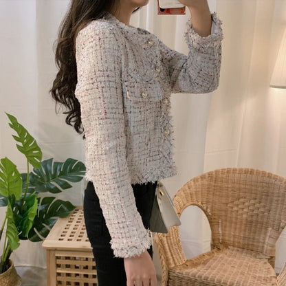 Chloe Elegant Tweed Button Up Blazer for Women