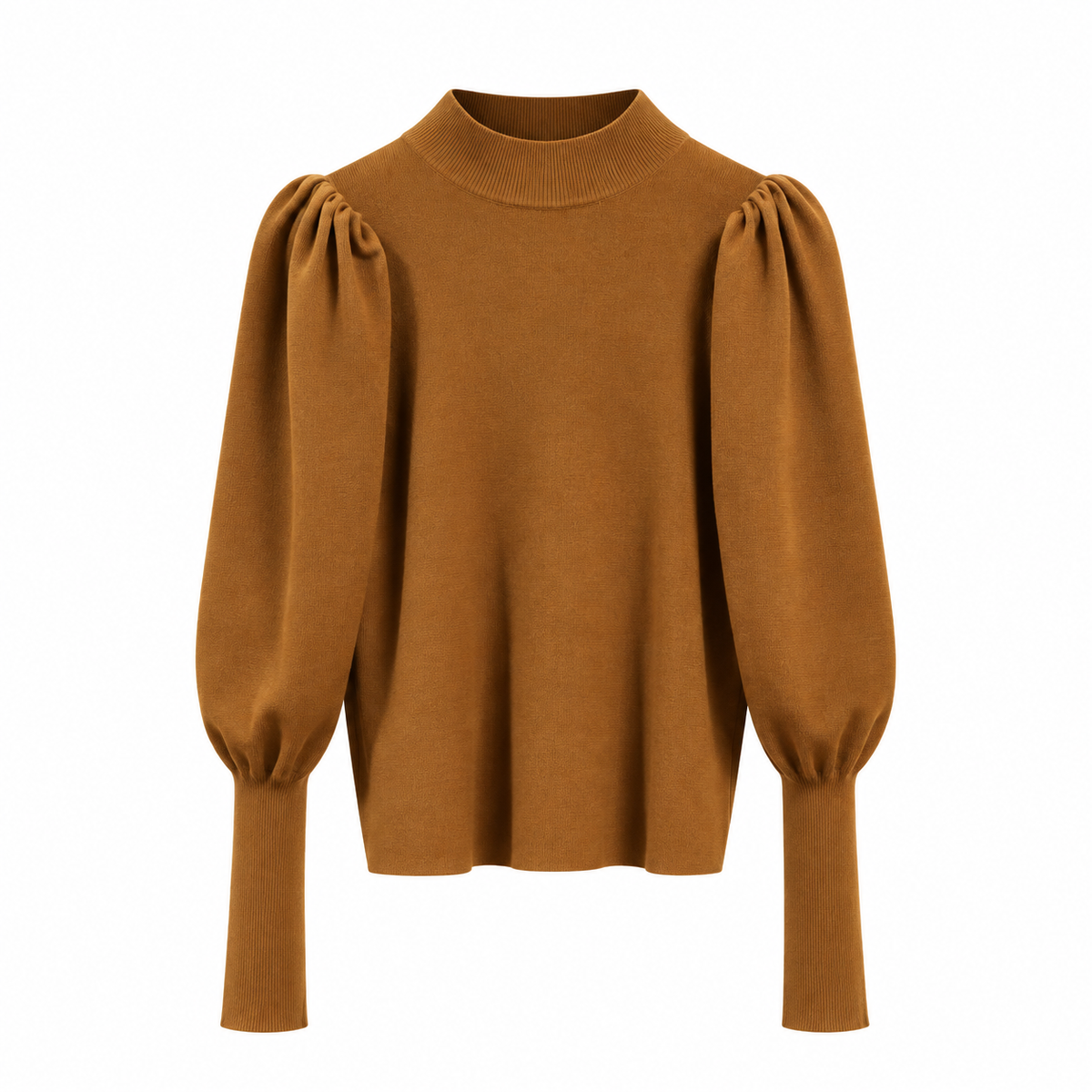Evelyn Women's High Neck Knit Sweater with Puff Sleeves