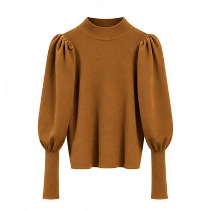 Evelyn Women's High Neck Knit Sweater with Puff Sleeves