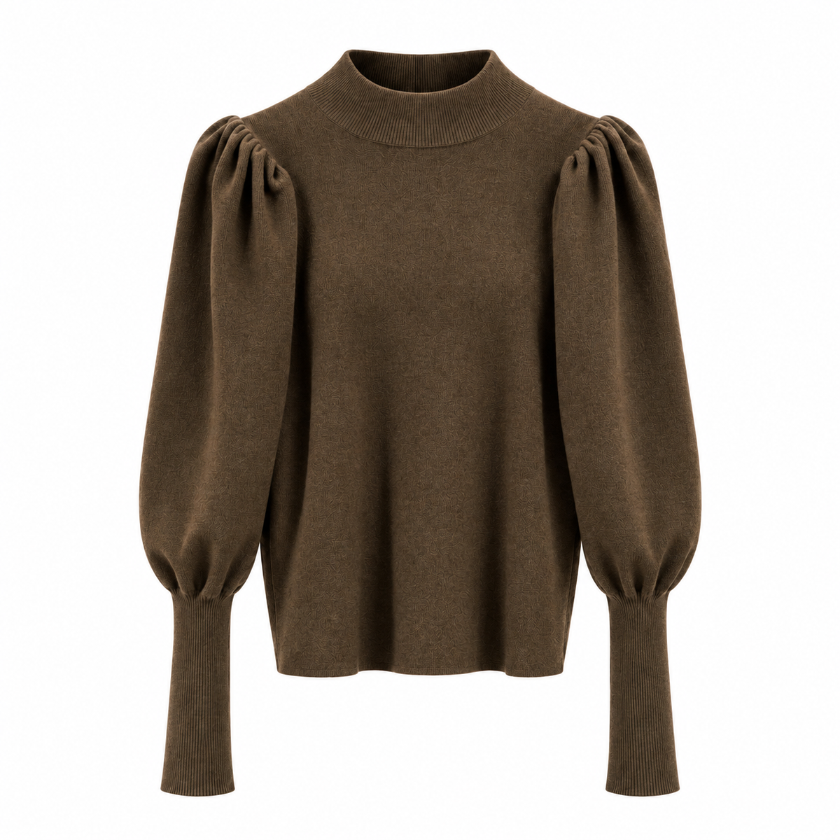 Evelyn Women's High Neck Knit Sweater with Puff Sleeves