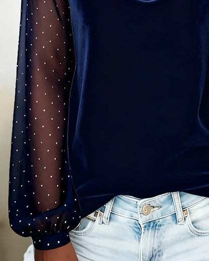 Nyra Elegant Draped V Neck Blouse with Sheer Sleeves