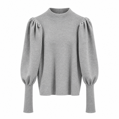 Evelyn Women's High Neck Knit Sweater with Puff Sleeves