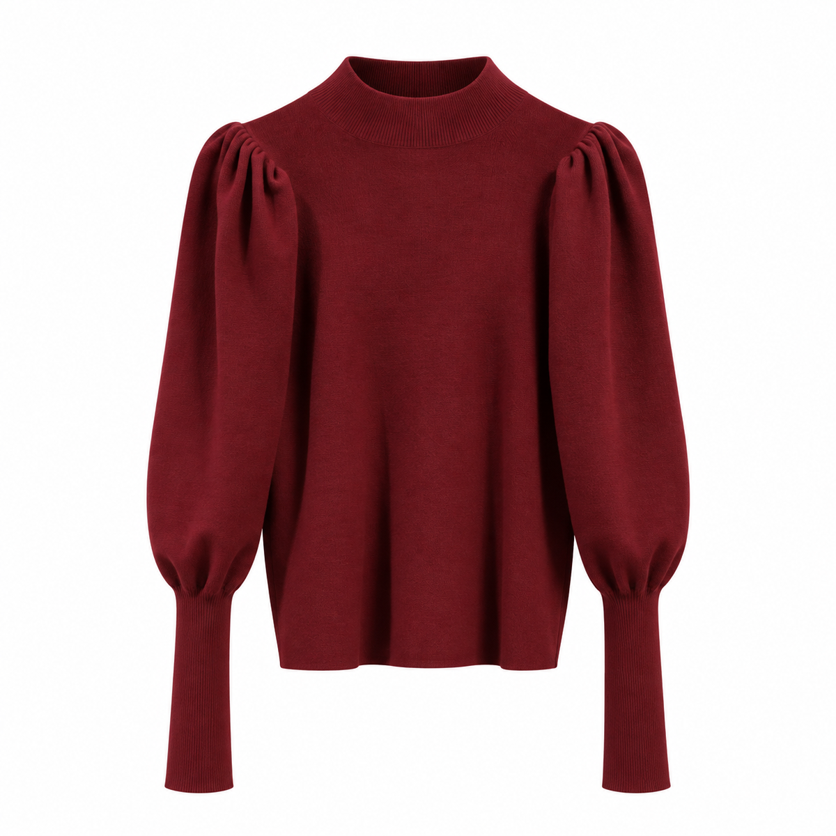 Evelyn Women's High Neck Knit Sweater with Puff Sleeves