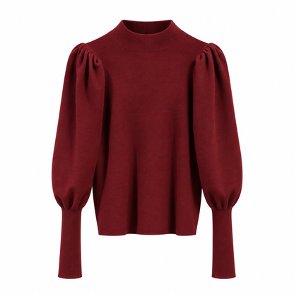 Evelyn Women's High Neck Knit Sweater with Puff Sleeves