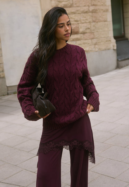 Nora Cable Knit Burgundy Sweater