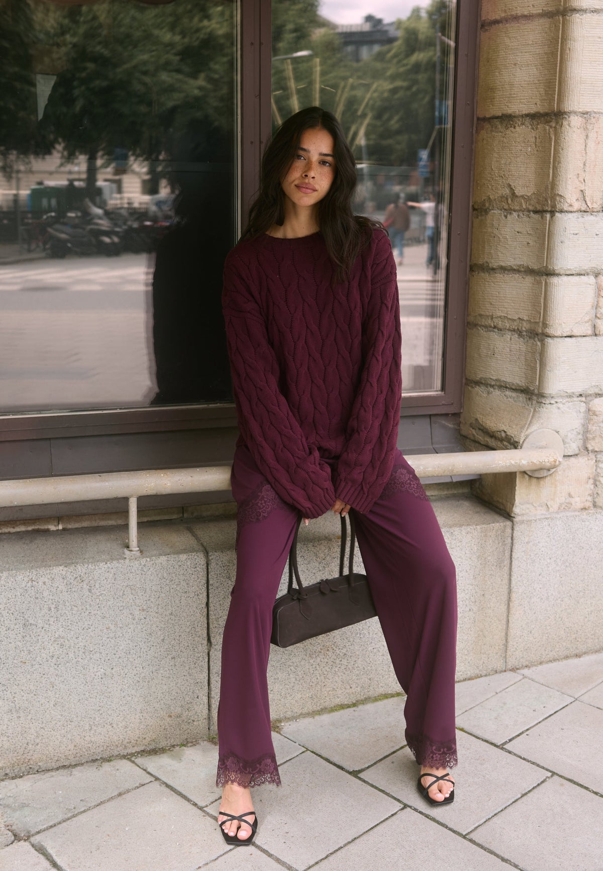 Nora Cable Knit Burgundy Sweater