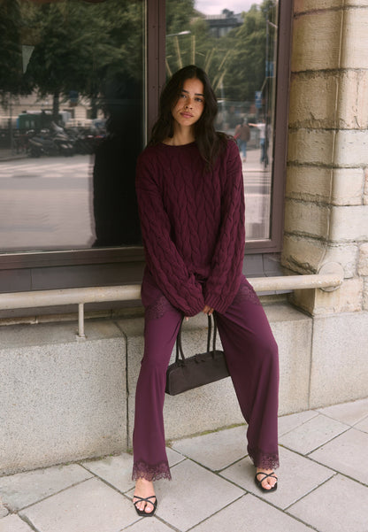 Nora Cable Knit Burgundy Sweater