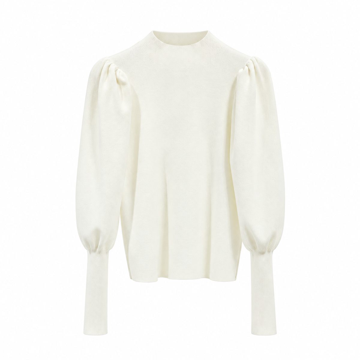 Evelyn Women's High Neck Knit Sweater with Puff Sleeves