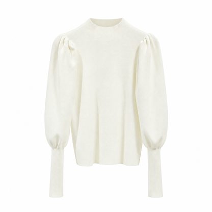 Evelyn Women's High Neck Knit Sweater with Puff Sleeves