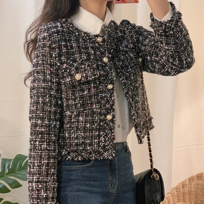 Chloe Elegant Tweed Button Up Blazer for Women
