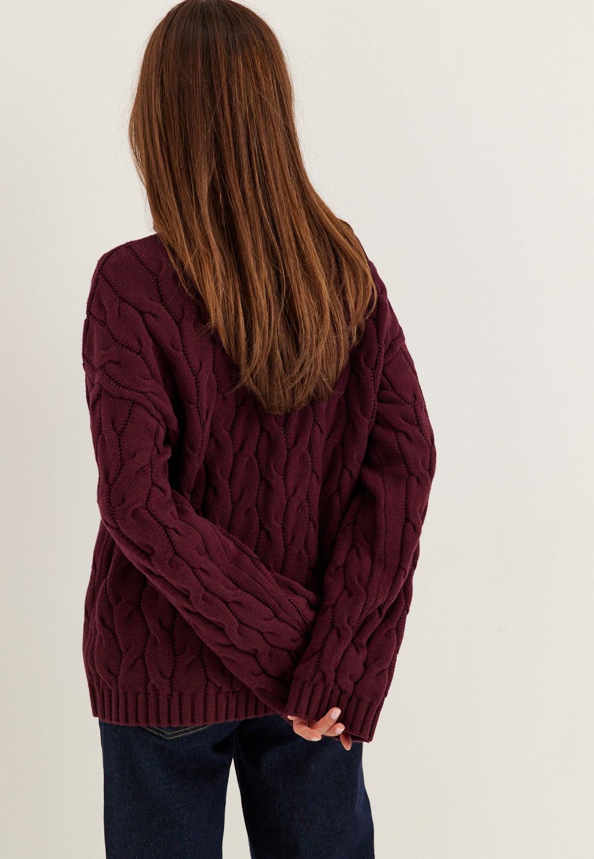 Nora Cable Knit Burgundy Sweater