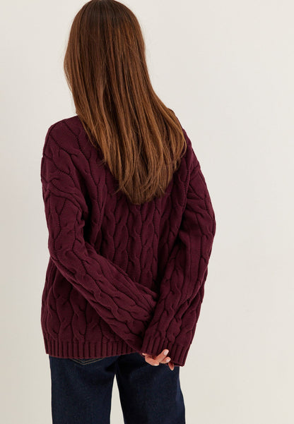 Nora Cable Knit Burgundy Sweater
