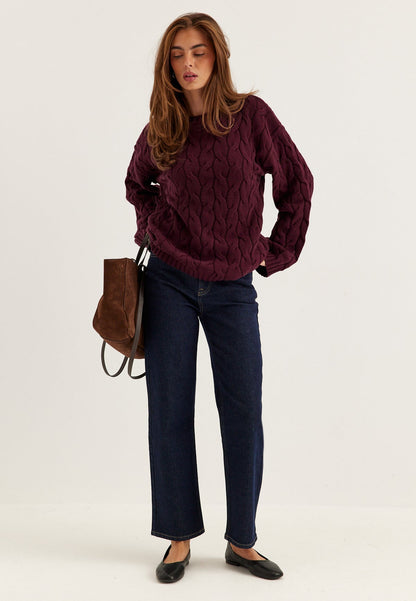 Nora Cable Knit Burgundy Sweater