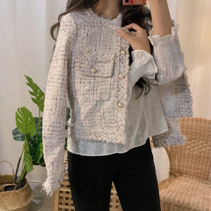 Chloe Elegant Tweed Button Up Blazer for Women