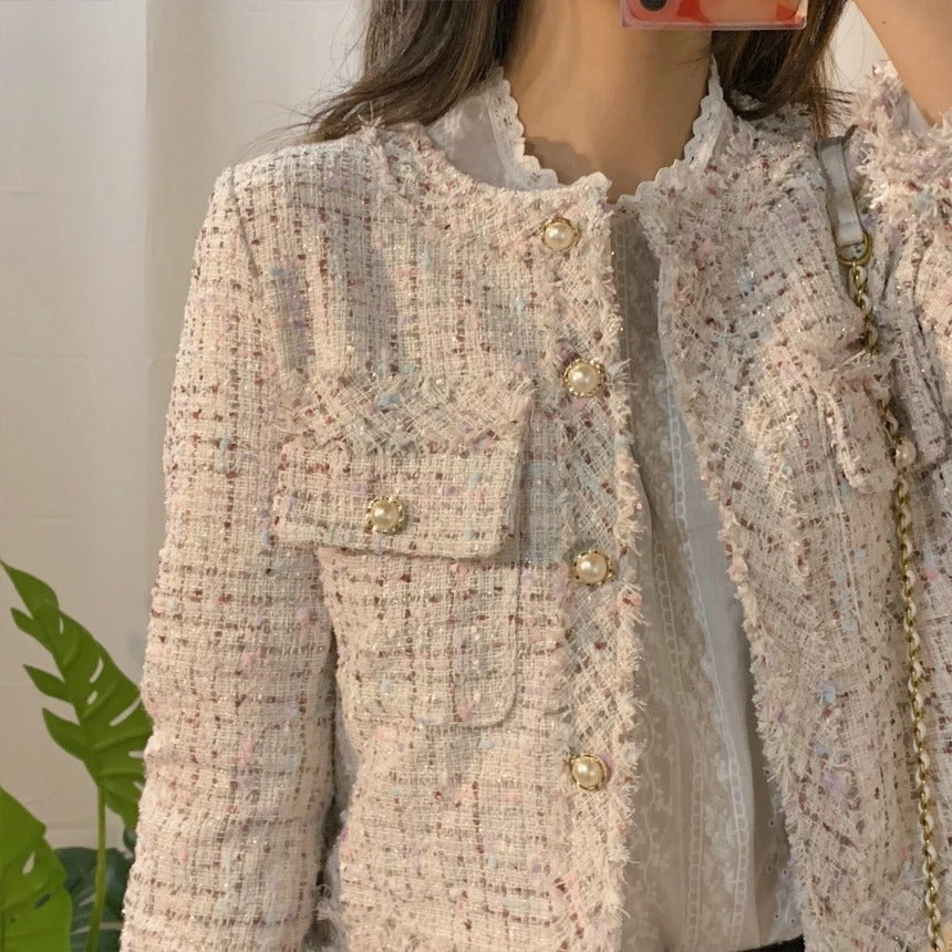 Chloe Elegant Tweed Button Up Blazer for Women