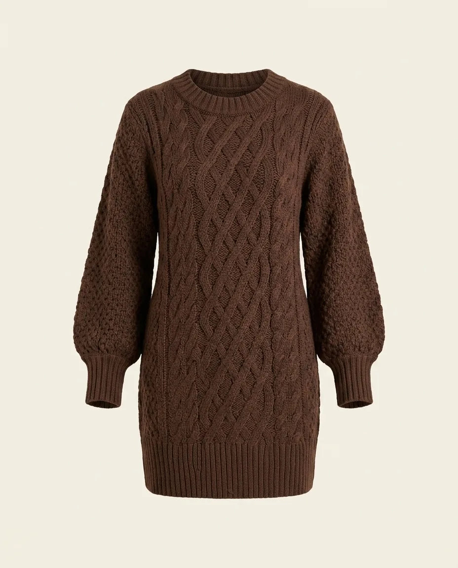 Aubrey Women's Cable Knit Sweater Dress with Round Neck