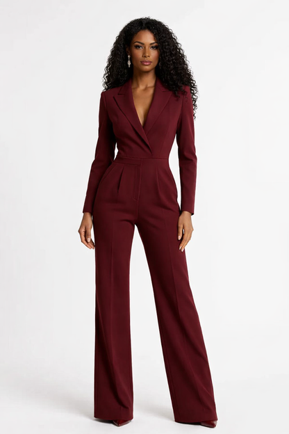 Brielle Women's Elegant Blazer Jumpsuit with Wide Leg Trousers