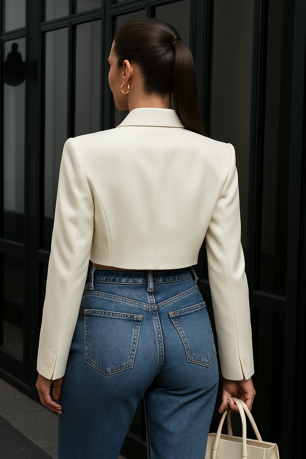 Blaire Women's White Cropped Blazer with Classic Lapels