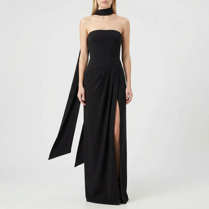 Nadia Elegant Halter Neck Slit Maxi Dress