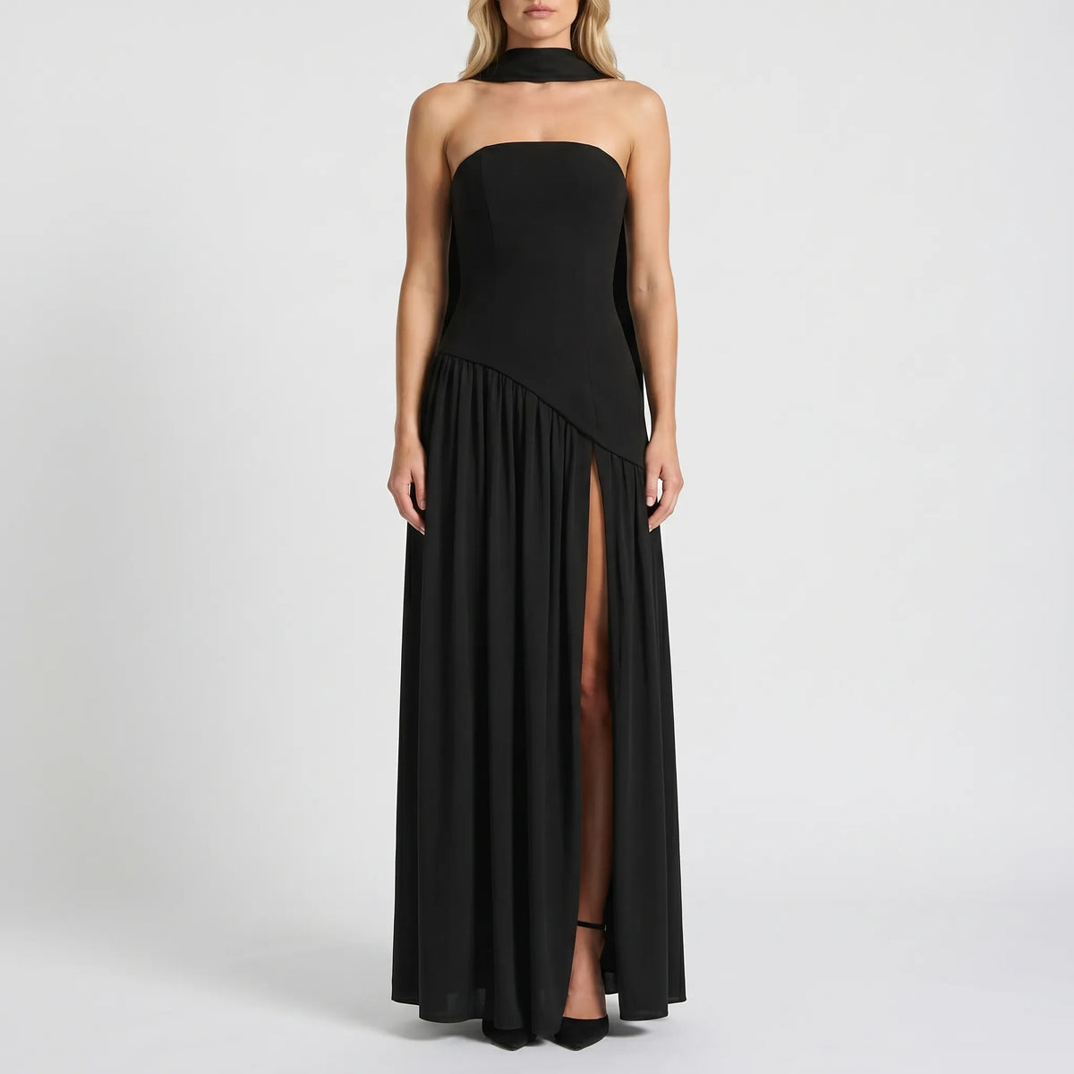 Nadia Elegant Halter Neck Slit Maxi Dress