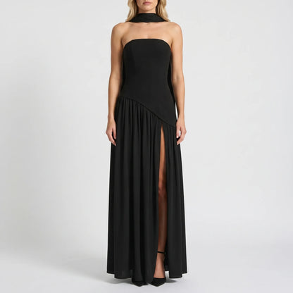 Nadia Elegant Halter Neck Slit Maxi Dress