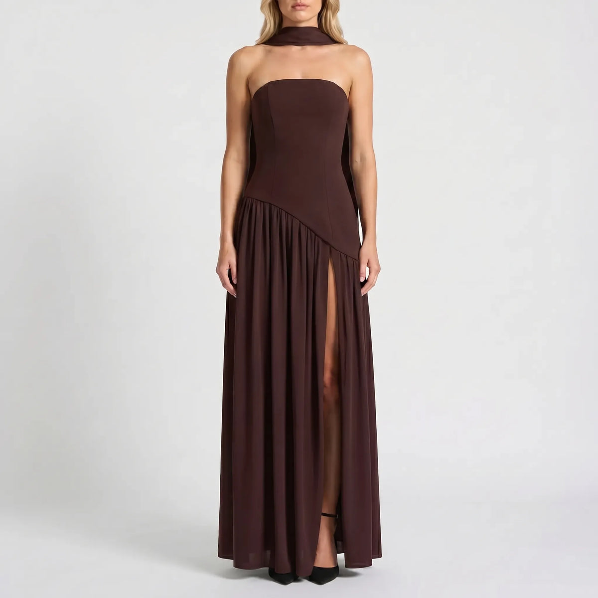 Nadia Elegant Halter Neck Slit Maxi Dress