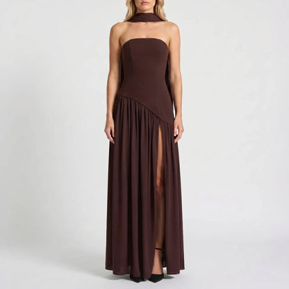 Nadia Elegant Halter Neck Slit Maxi Dress