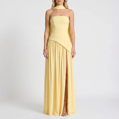 Nadia Elegant Halter Neck Slit Maxi Dress