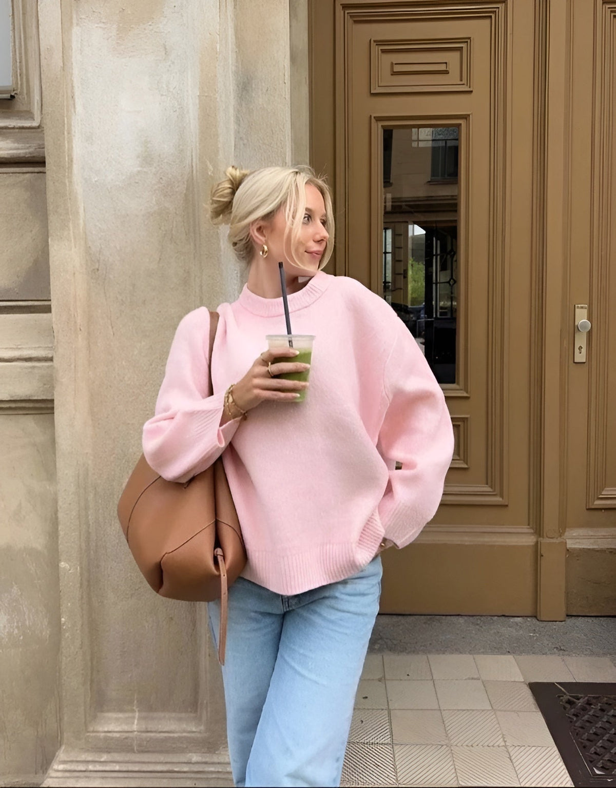 Rosalie Women's Pink Oversized Sweater with Relaxed Fit