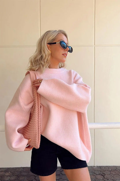 Rosalie Women's Pink Oversized Sweater with Relaxed Fit