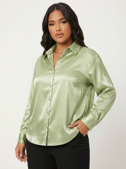 Vivian Women's Satin Button Up Blouse with Classic Collar
