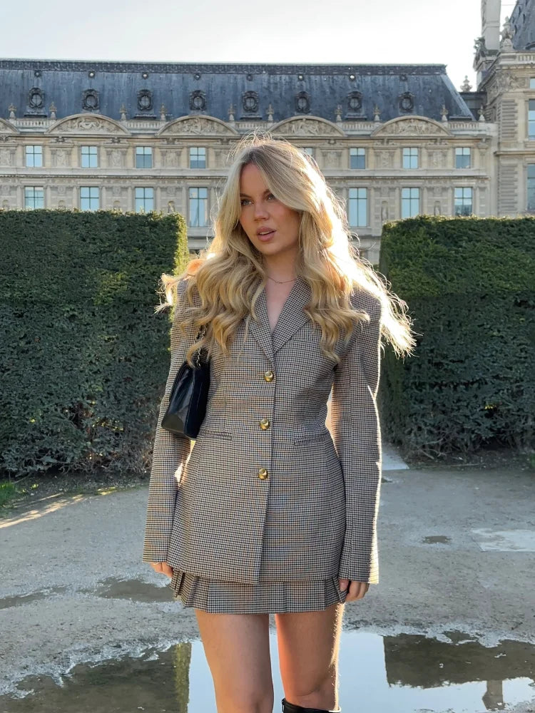 Harper Houndstooth Double Breasted Blazer Dress for Women