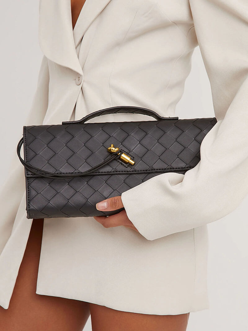 Maeve Woven Shoulder Bag with Gold Clasp