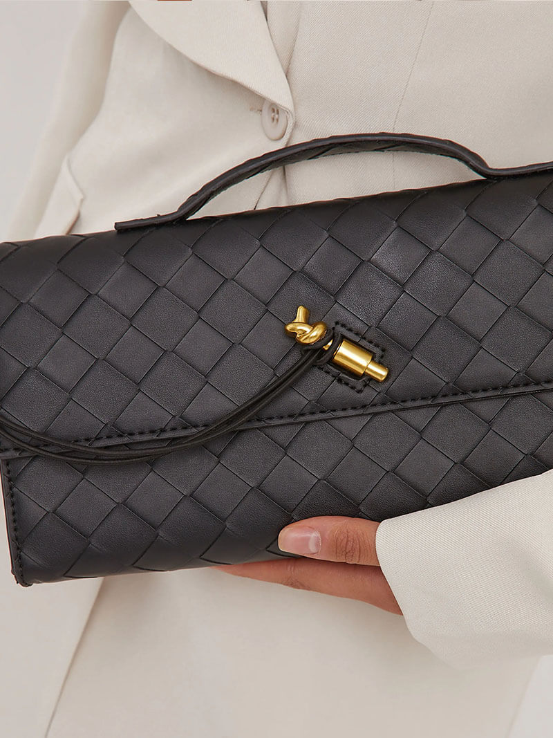 Maeve Woven Shoulder Bag with Gold Clasp