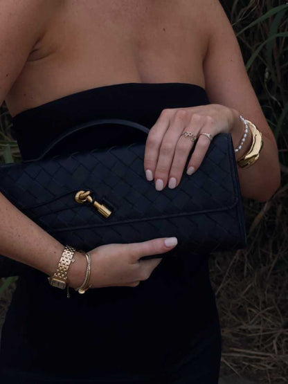Maeve Woven Shoulder Bag with Gold Clasp