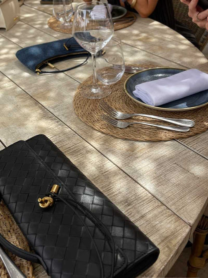 Maeve Woven Shoulder Bag with Gold Clasp