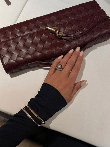 Maeve Woven Shoulder Bag with Gold Clasp