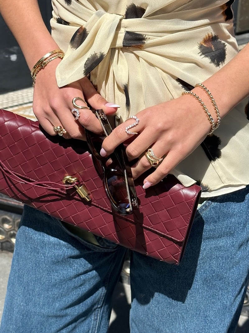 Maeve Woven Shoulder Bag with Gold Clasp