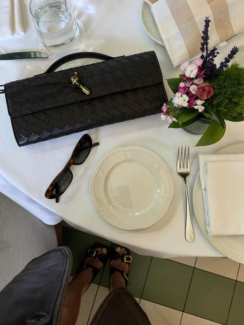 Maeve Woven Shoulder Bag with Gold Clasp