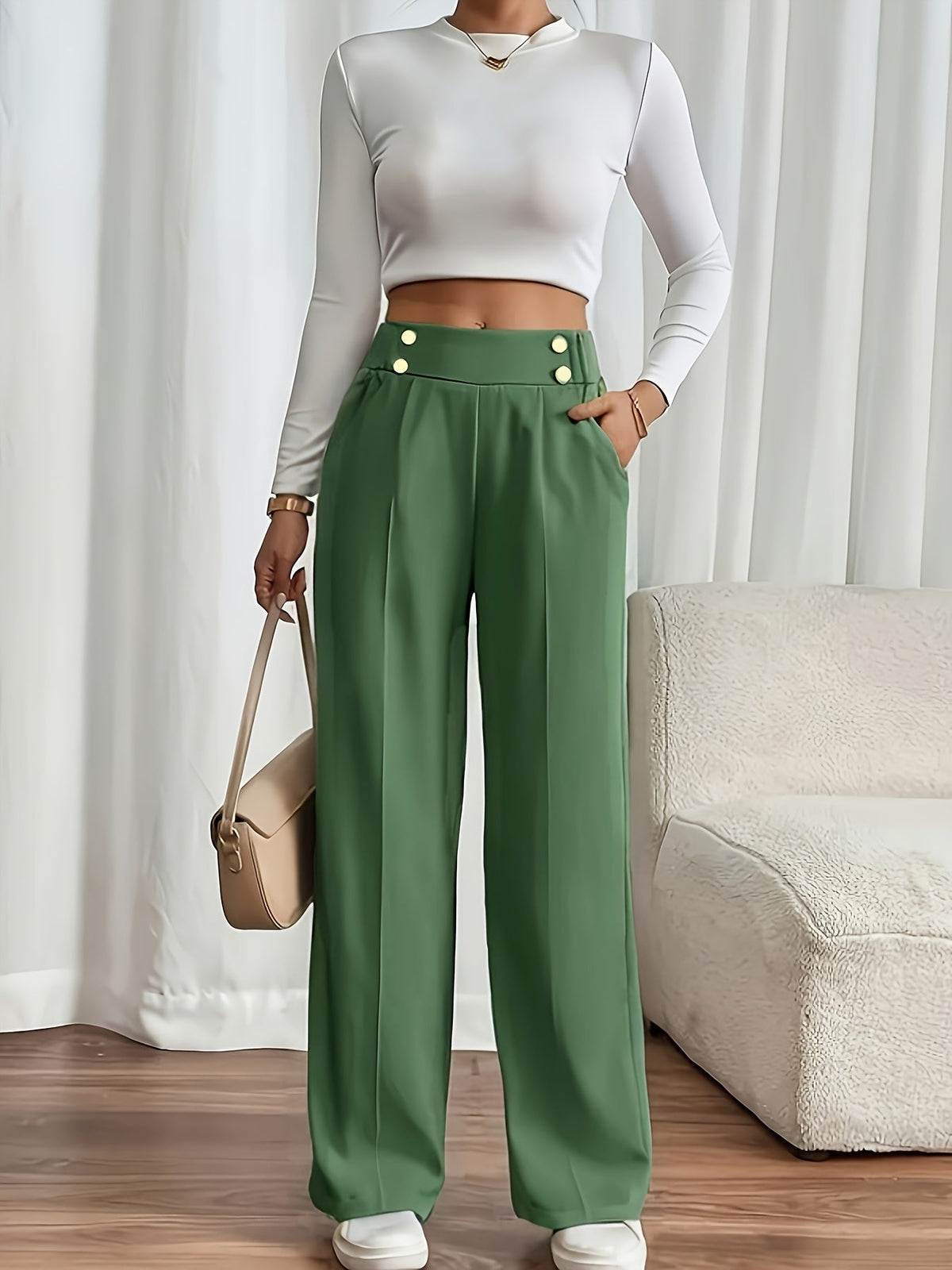 Sloane Elegant High Waisted Trousers with Button Detail