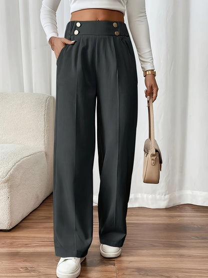 Sloane Elegant High Waisted Trousers with Button Detail