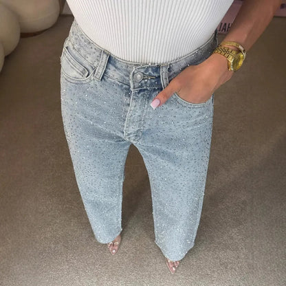 Sophie High Waisted Straight Leg Studded Jeans for Women