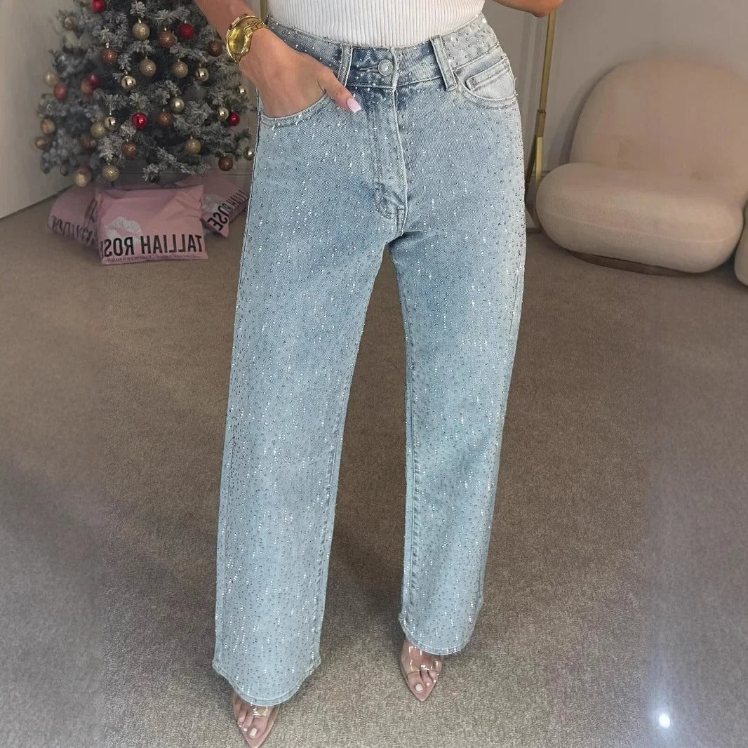 Sophie High Waisted Straight Leg Studded Jeans for Women