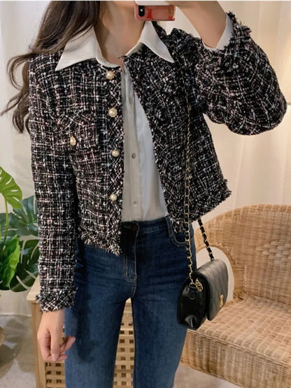 Chloe Elegant Tweed Button Up Blazer for Women