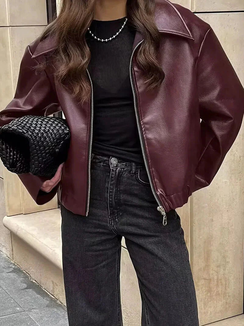 Elena Burgundy Leather Jacket