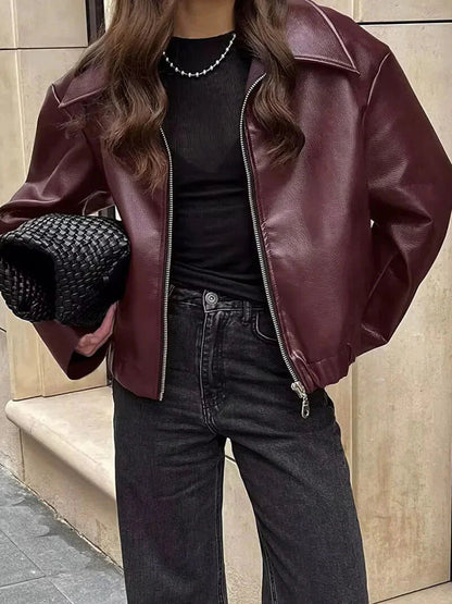 Elena Burgundy Leather Jacket