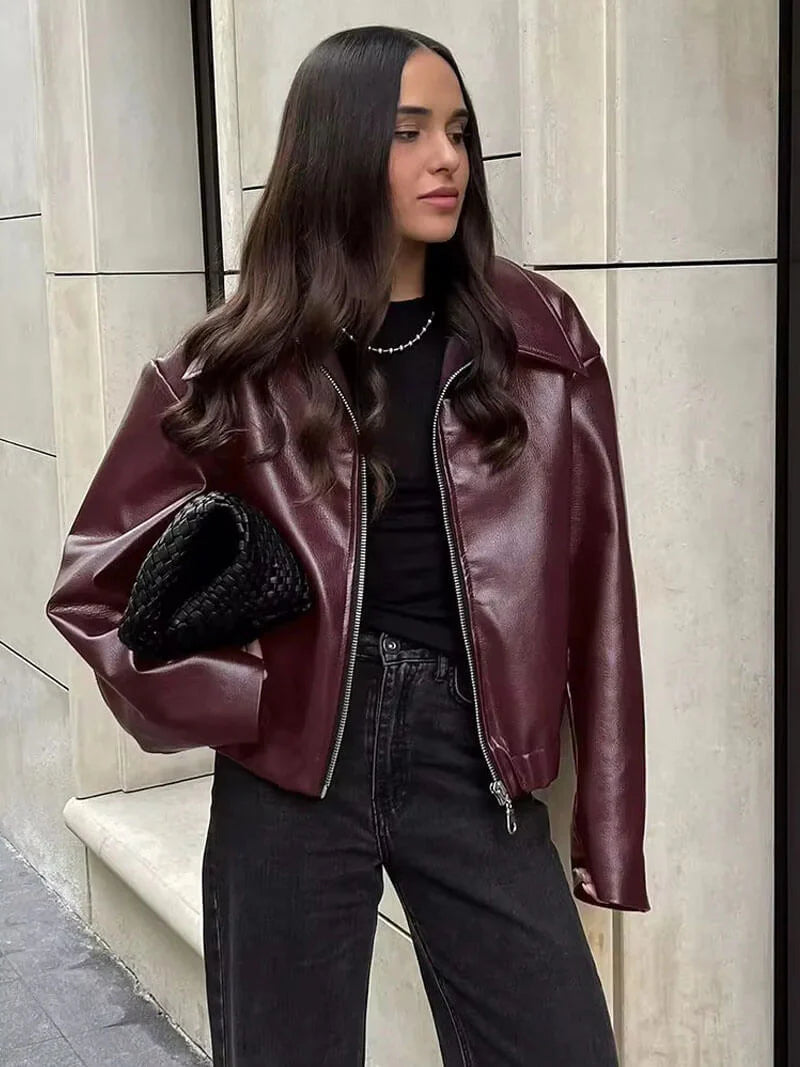 Elena Burgundy Leather Jacket